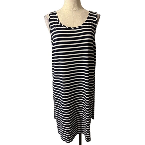 Crown & Ivy Dress XL Stretch Shift Navy Blue White Casual Resort Cruise New NWT - Picture 1 of 8